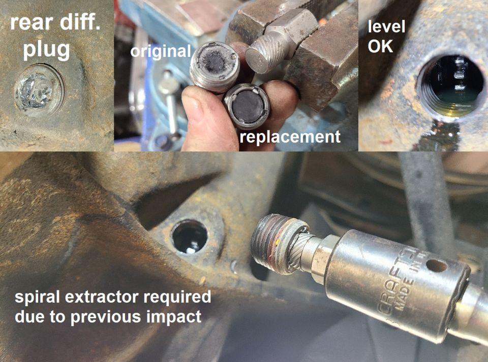 Fill Plug Extraction
IF THE IMAGE IS TOO SMALL, click it.

This is why an impact should not be used on a fill plug; it strips too easily. This one required a spiral extractor, and it still took a lot of time & effort.