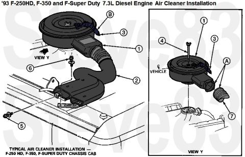 1983 Ford Bronco - '93 Diesel (IDI, non-PowerStroke) Air Cleaner IF THE IMAGE IS TOO SMALL, click it.