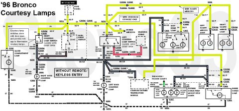 1983 Ford Bronco - Courtesy Lamp Circuit for '96 Bronco w/o RKE IF THE IMAGE IS TOO SMALL, click it.