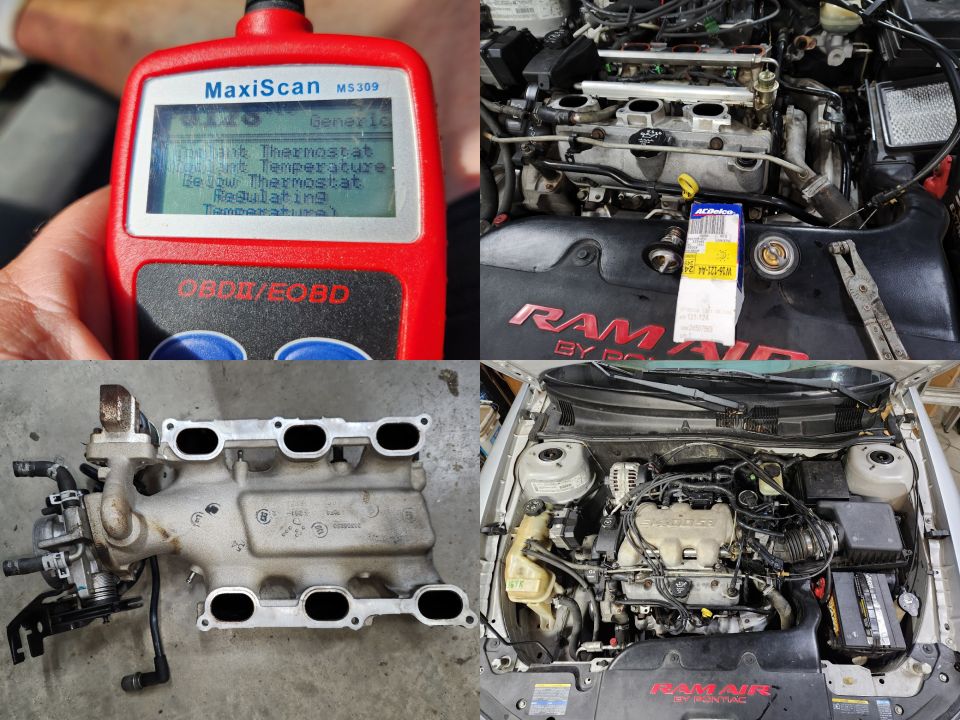 Back on the road, the CEL kept coming on with a thermostat code, indicating that it was stuck open. So I pulled the intake for a 4th time, and changed it. The code has not returned.