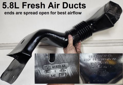 1983 Ford Bronco - 5.8L Fresh Air Ducts (factory cold-air intake) Restored IF THE IMAGE IS TOO SMALL, click it. The ends of the plastic ducts have been spread…