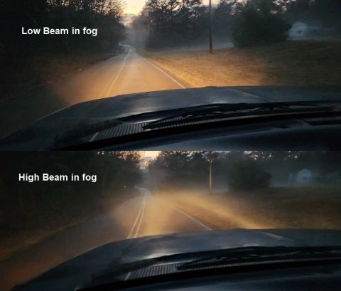 1983 Ford Bronco - Even in fog, the projector pattern is obviously better than the original scatter design was (even when the factory headlights were new).