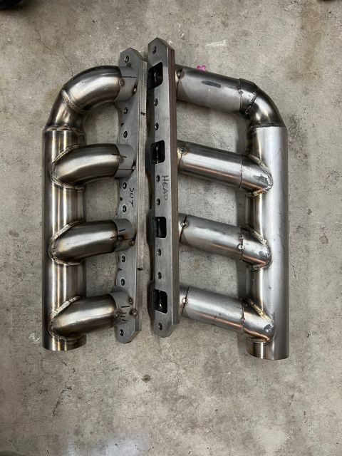 1981 Ford LTD - Reworked headers tacked up and ready to weld.