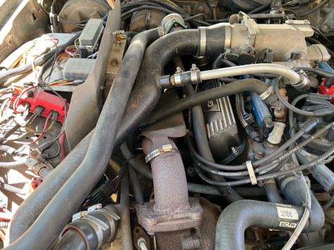 1981 Ford LTD - Passenger side turbo just prior to starting the single turbo install.