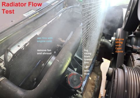 1983 Ford Bronco - Radiator Flow Testing IF THE IMAGE IS TOO SMALL, click it. With the engine cold, fan removed, and radiator wet; watch the fins as the engin…