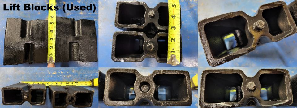 Lift Blocks
IF THE IMAGE IS TOO SMALL, click it. [url=https://www.ebay.com/sch/i.html?_ssn=untod]Also available via eBay.[/url]

5" cast iron USED with wear