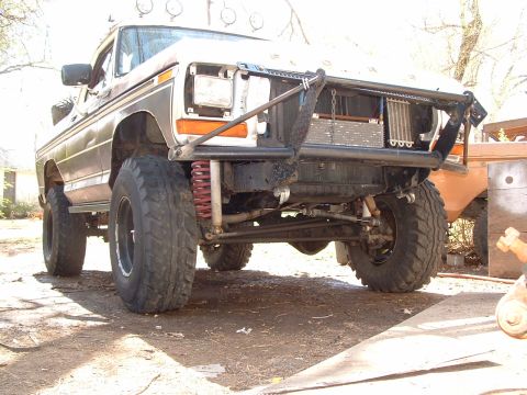 1979 Ford Bronco - This heavily modified 1979 Ford Bronco features a custom front bumper and suspension lift.