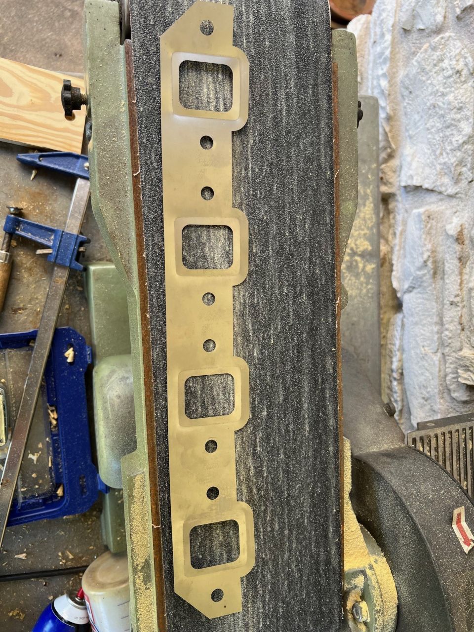 One gasket shim embossed. I'll stack three shims to make one full gasket. I'll go: embossed, flat, embossed.