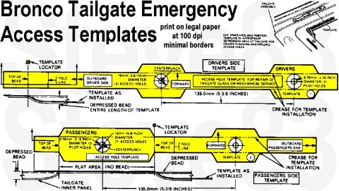 1983 Ford Bronco - Bronco Tailgate Emergency Access Templates These allow 4 holes to be drilled in the tailgate inner skin for access to the glass channel nut…