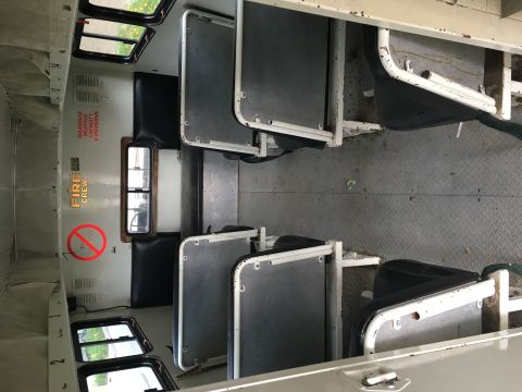 1990 GMC Sierra 3500 - Inside the fire crew transport truck. 8 benches. 6 facing forward, 1 long bench facing back