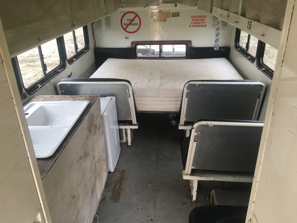 Motorhome conversion bed sink fridge