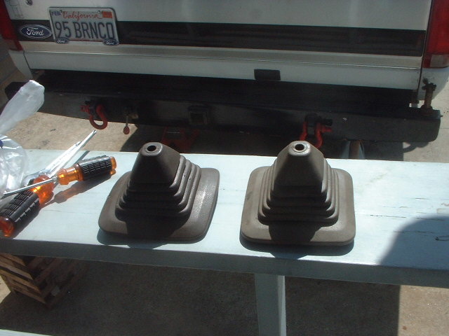 To keep water from splashing into the bed i went to the junkyard and got some shifter boots from an old little truck. I think it was a Datsun or Nissan or something like that.