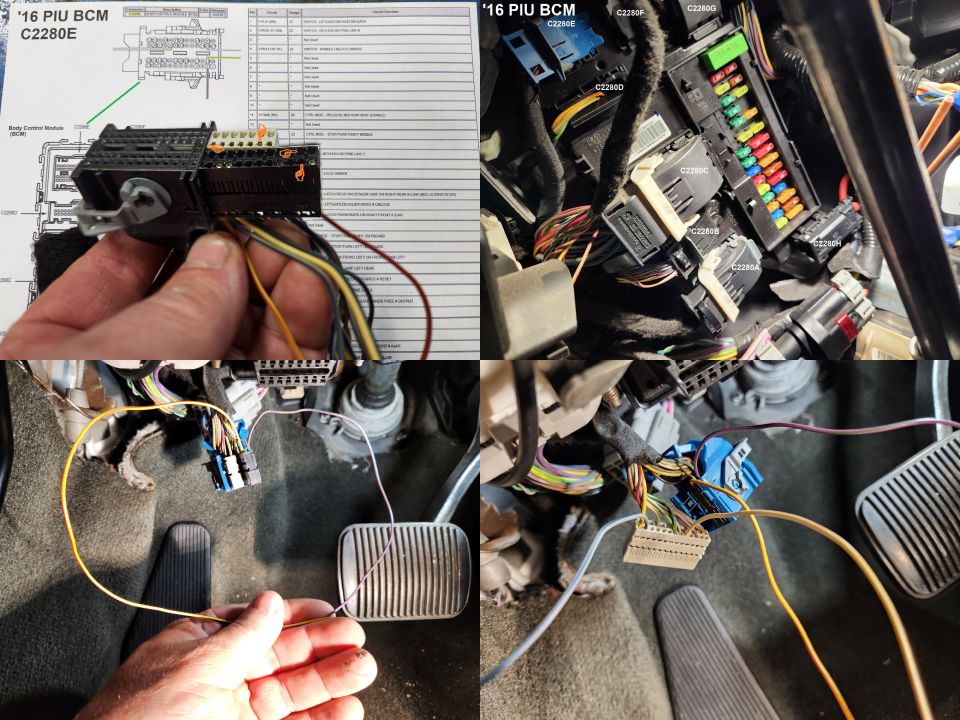 In preparation to add a factory-type keyless entry pad to the driver's door, I added 4 pins to BCM C2280E for the driver's door keypad. Pin 2 is purple (keypad B); pin 15 is yellow (keypad C); pin 28 is gray (keypad A); pin 35 is white (keypad illumination). An always-hot Ye/Rd wire from BCM fuse 10 and a Bk ground wire will also be needed.