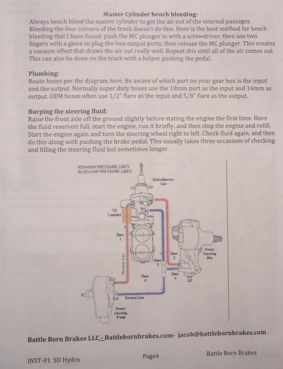 Battle Born Brakes super duty hydroboost master cylinder bleeding and steering plumbing diagram