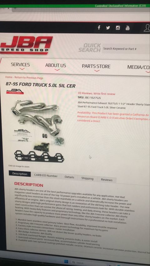 1994 Ford Bronco - Product image shows JBA shorty exhaust headers, compatible with 1987-1995 Ford trucks.