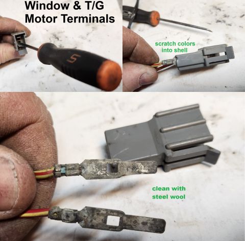 1983 Ford Bronco - Window Motor Terminals IF THE IMAGE IS TOO SMALL, click it. After scratching the wire colors into the plastic shell, release the terminals…