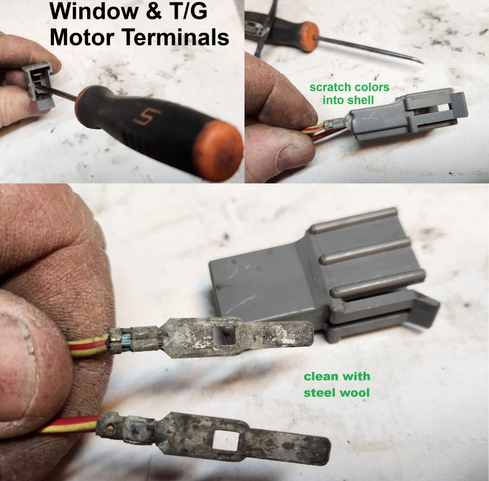 Window & T/G motor terminals being cleaned with steel wool and a pick