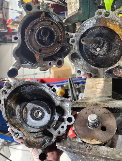 1983 Ford Bronco - Secondary Air (Smog) Pump Guts IF THE IMAGE IS TOO SMALL, click it. The 2 rear vent holes visible in the upper right of the case allow pene…