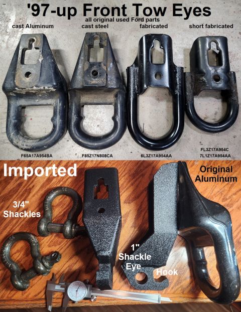 1983 Ford Bronco - '97-up Front Tow Hooks IF THE IMAGE IS TOO SMALL, click it. Ford used the same shape & mounting pattern for most 1/2-ton & lighter 4WD vehi…