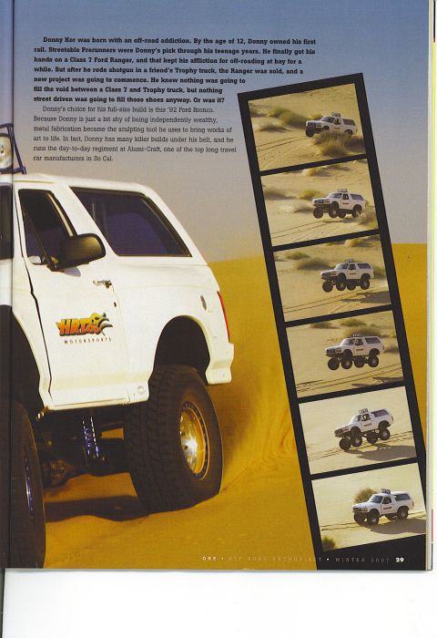 1985 Ford Bronco - A white 1992 Ford Bronco is shown mid-air as it jumps over a sand dune, with a sequence of smaller images showing the same vehicle in vario…