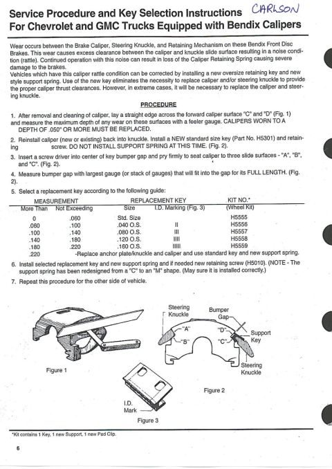 1985 Ford Bronco - This is a document containing service procedure and key selection instructions for Chevrolet and GMC trucks equipped with Bendix calipers.…