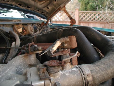 1985 Ford Bronco - I ended up getting the shifter cable for a tandem bike. I ran the cable along side the accelerator cable, then through the plastic piece on…