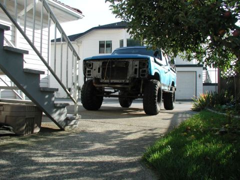 1985 Ford Bronco - The new radiator support installed (hand tight) on the Bronco.