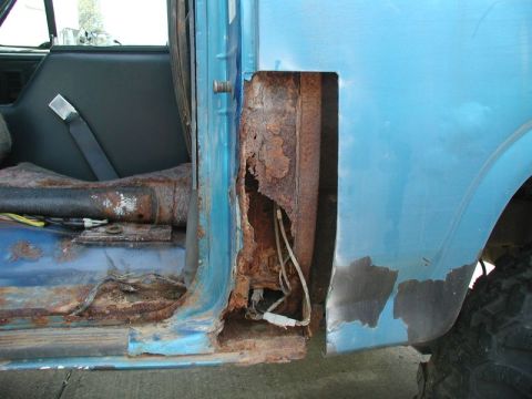 1985 Ford Bronco - I cut open the bottom of the B pillars so I could get an idea of what work needed to be done.