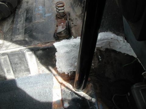 1985 Ford Bronco - Drivers side, interior. All the seams are rotting and the holes were pretty big, and a lot of dust and water was getting in the cab. I did…
