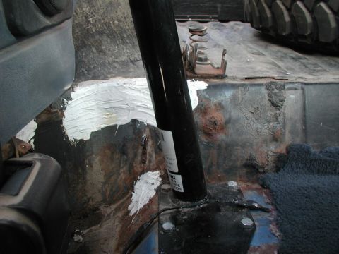 1985 Ford Bronco - Passenger side, interior. All the seams are rotting and the holes were pretty big, and a lot of dust and water was getting in the cab. I di…