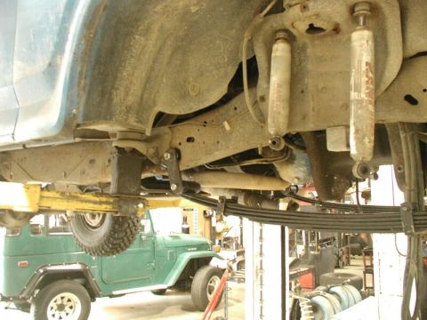 1985 Ford Bronco - The new shackle mount tacked into place.