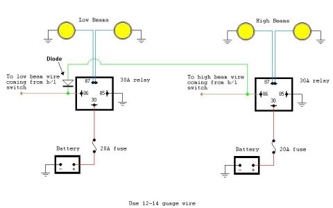 1985 Ford Bronco - Headlights with relays for low and hi beams and a diode so low beams come on with hi beams. (turning on low beams will not turn on the hi b…