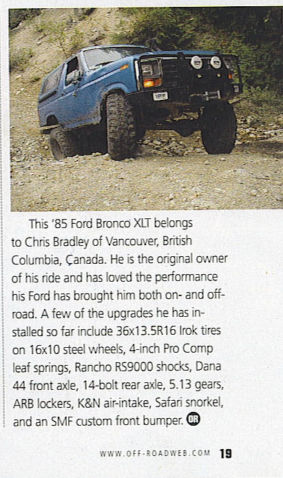 1985 Ford Bronco - March 2008, Off-Road Magazine's "Off-Road Rides", page 19: