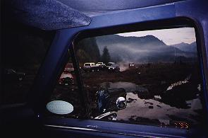 1985 Ford Bronco - Off to the mud flats. At first there were 4 or 5 of us, then a whole swarm of trucks joined in. There were over 20 trucks at one point.
