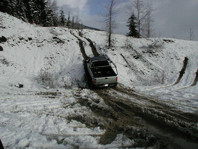 So he tried going up. He did pretty well considering his long wheelbase and not having the front hubs locked.