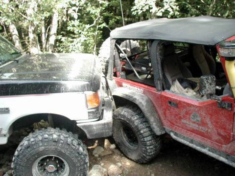 1985 Ford Bronco - Yasu had his TJ role away on the start of Can-Opener. Luckily Pete's truck was there to stop it.