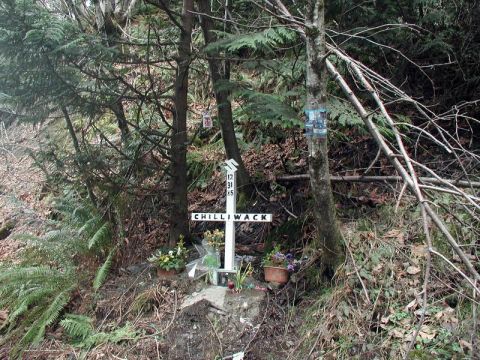 1985 Ford Bronco - The memorial site of a fellow wheeler that had a fatal accident on this road this past New Year's Eve.