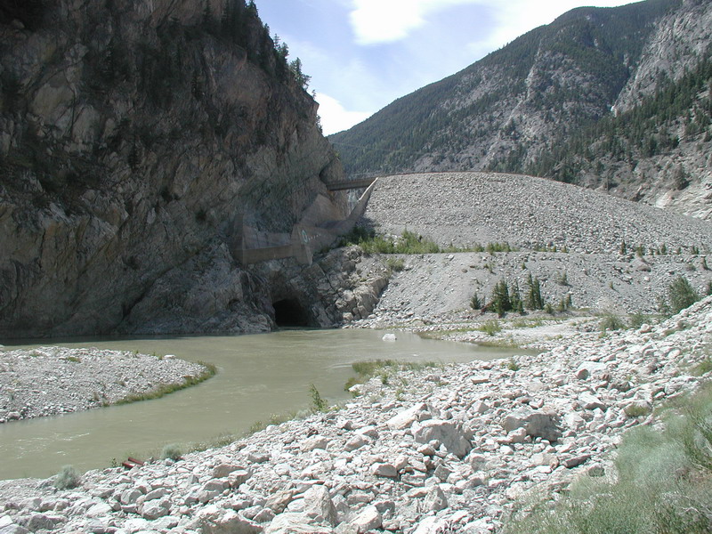 Looking up at the Mission Dam.