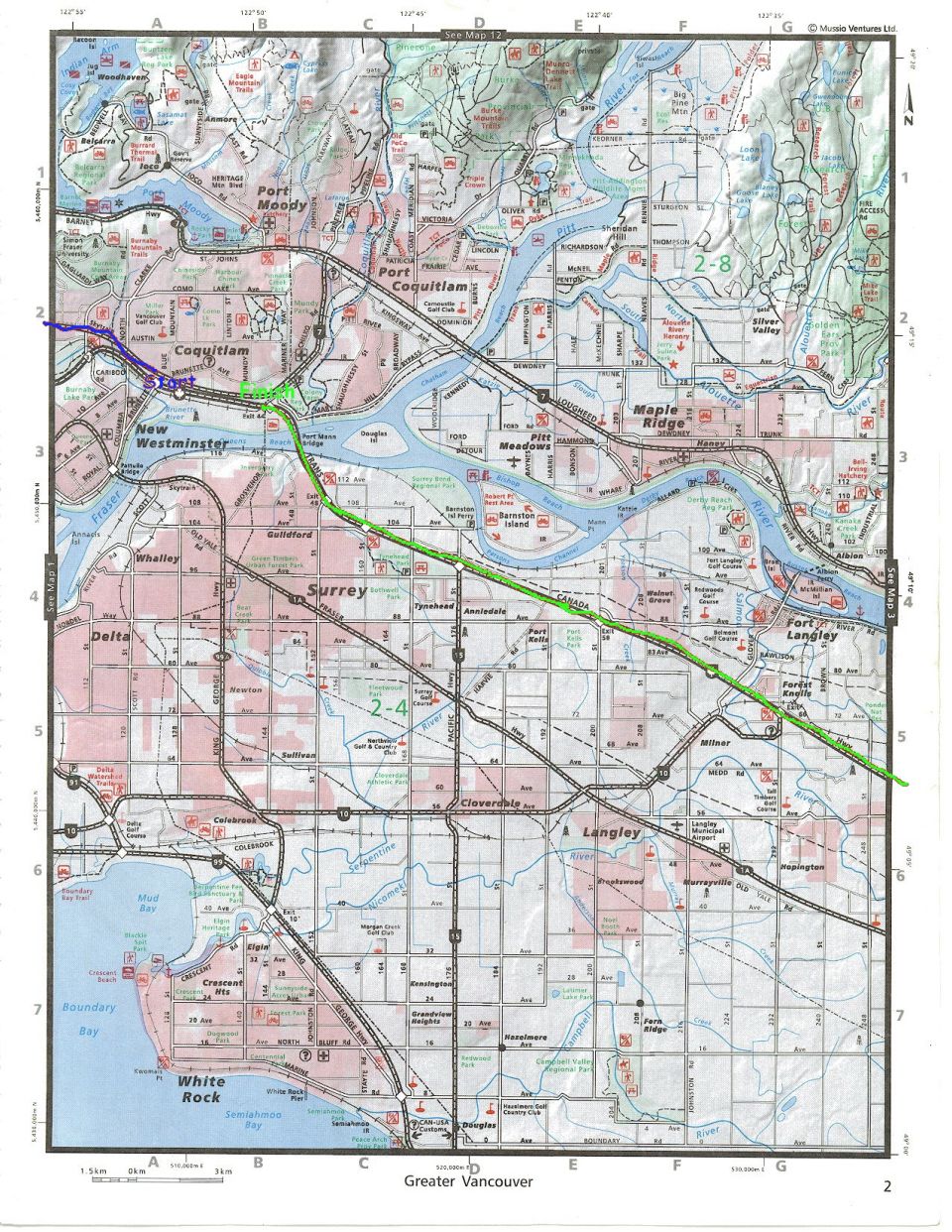Map of Greater Vancouver with a route highlighted.