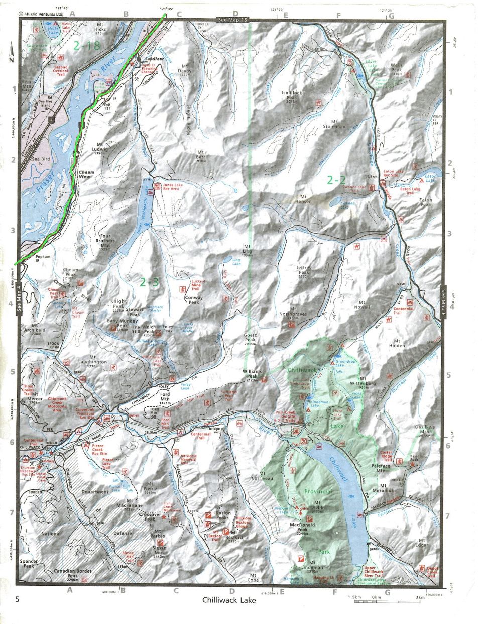 Topographic map of Chilliwack Lake area, British Columbia