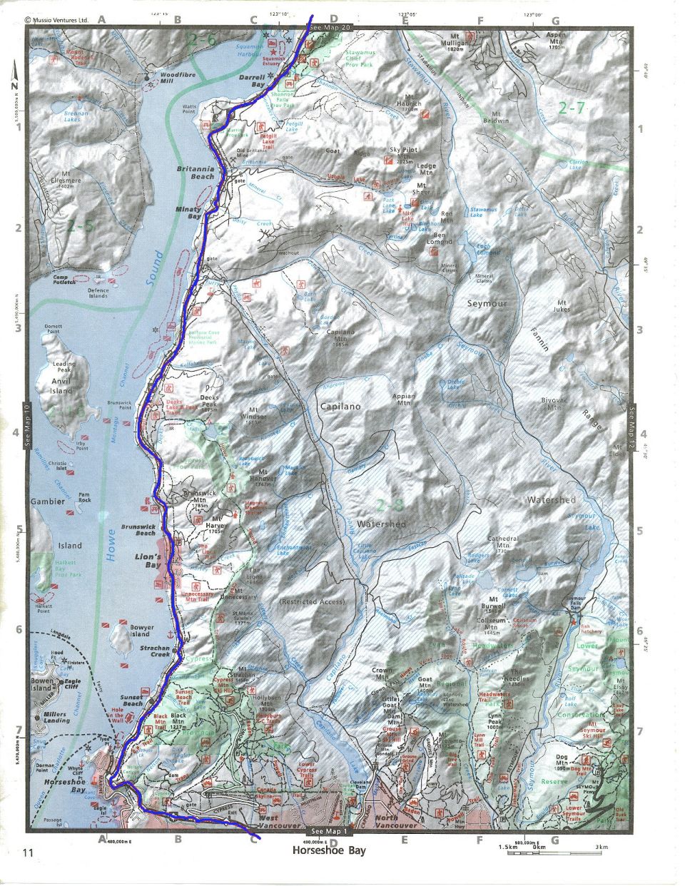 Map of Howe Sound, British Columbia, Canada
