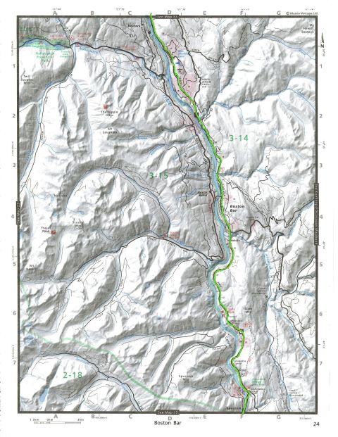 Topographic map of the Fraser River canyon, British Columbia, Canada.