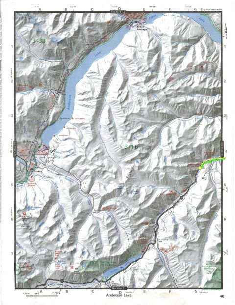 Topographic map of Anderson Lake, British Columbia