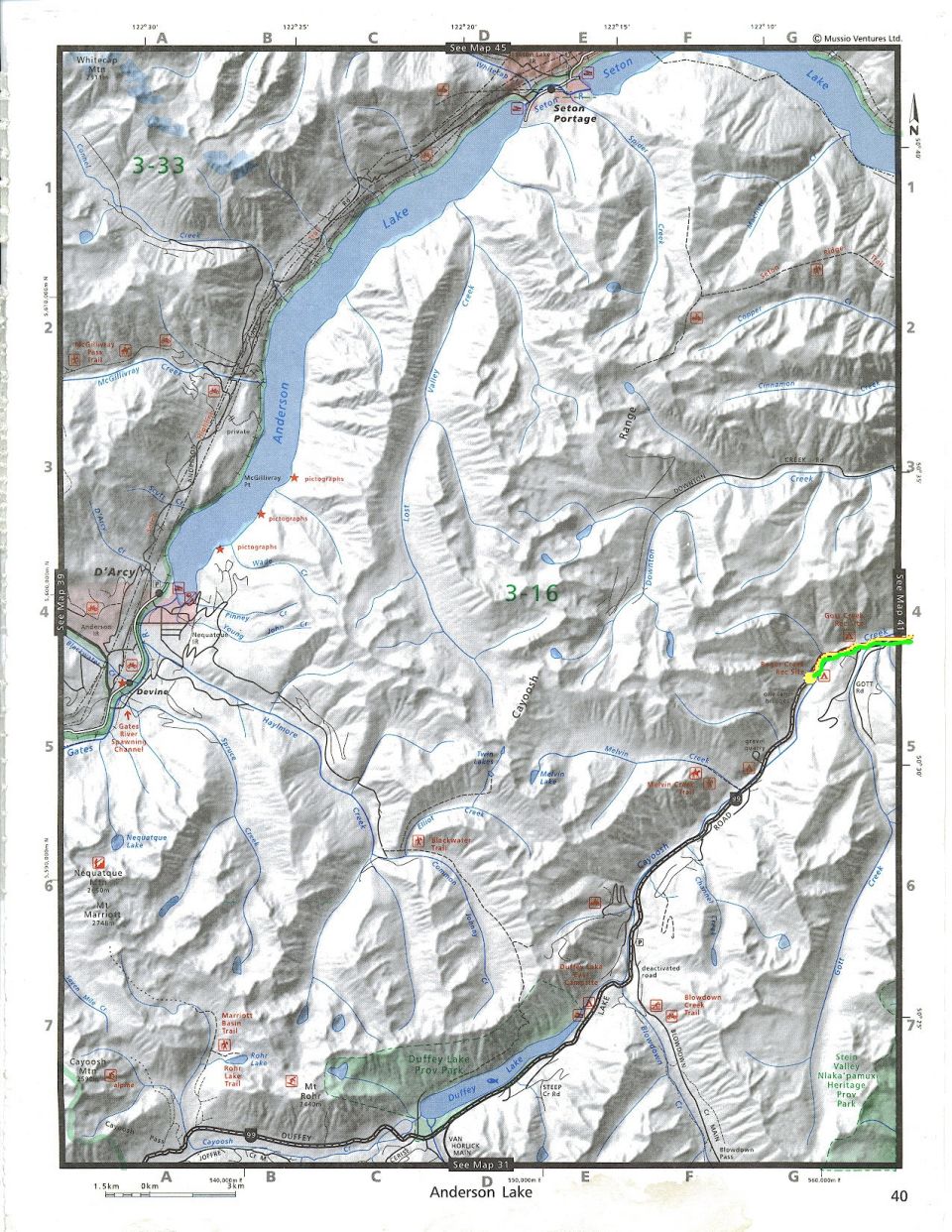 Topographic map of Anderson Lake, British Columbia