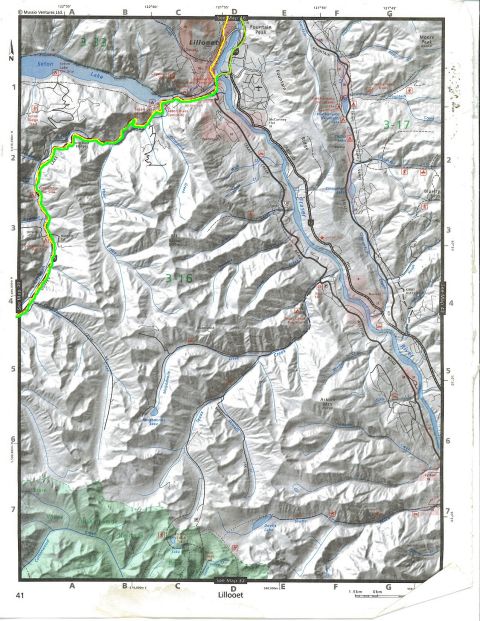Topographic map of Lillooet, BC, Canada