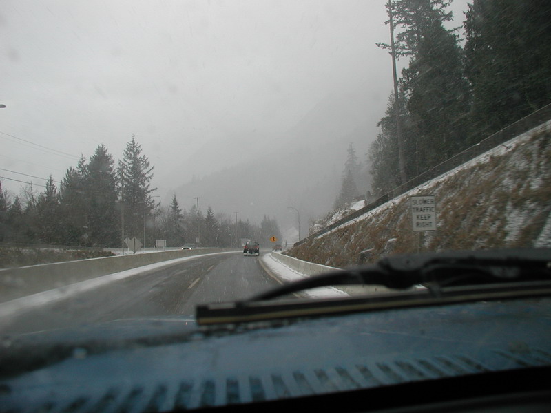 Hwy 99 to Squamish; gusting winds and low cloud.