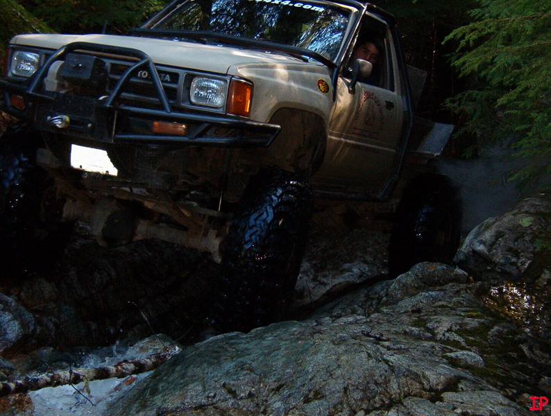 He tries the same line up the Waterfall that we couldn't make.