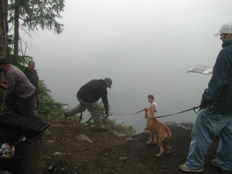 1985 Ford Bronco - The ground crew watching as the Jeep was raised from the depths of the lake.
