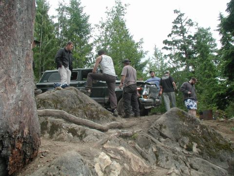 1985 Ford Bronco - The gang checking out the damage.