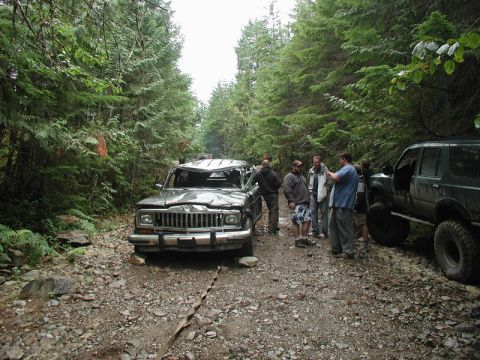 1985 Ford Bronco - The Jeep had a broken brake line and maybe one tire with air in it. I towed it down the trail, with Sass strapped in behind acting as the b…